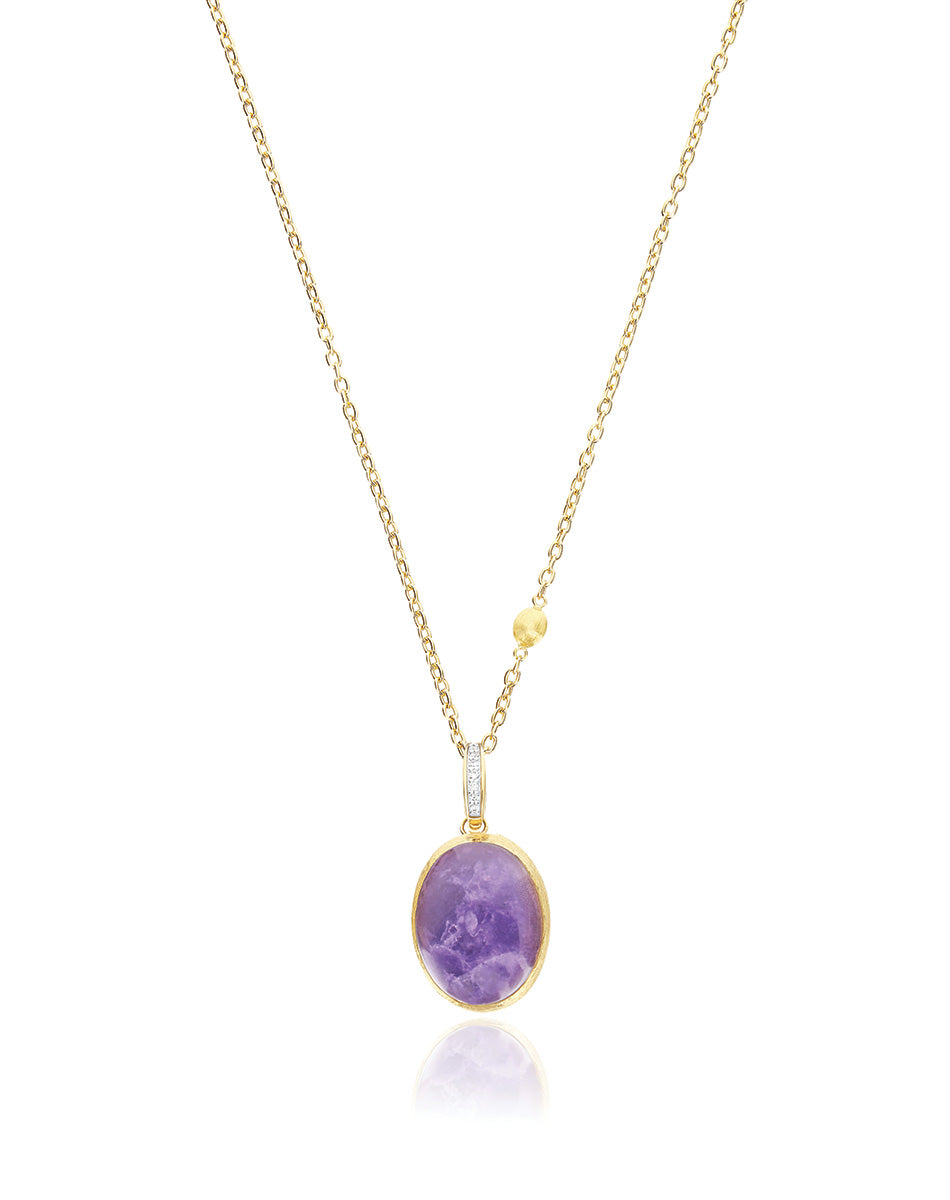 "Boules" Violetta charm in hand-engraved gold, diamonds, lepidolite, and mother-of-pearl (large)
