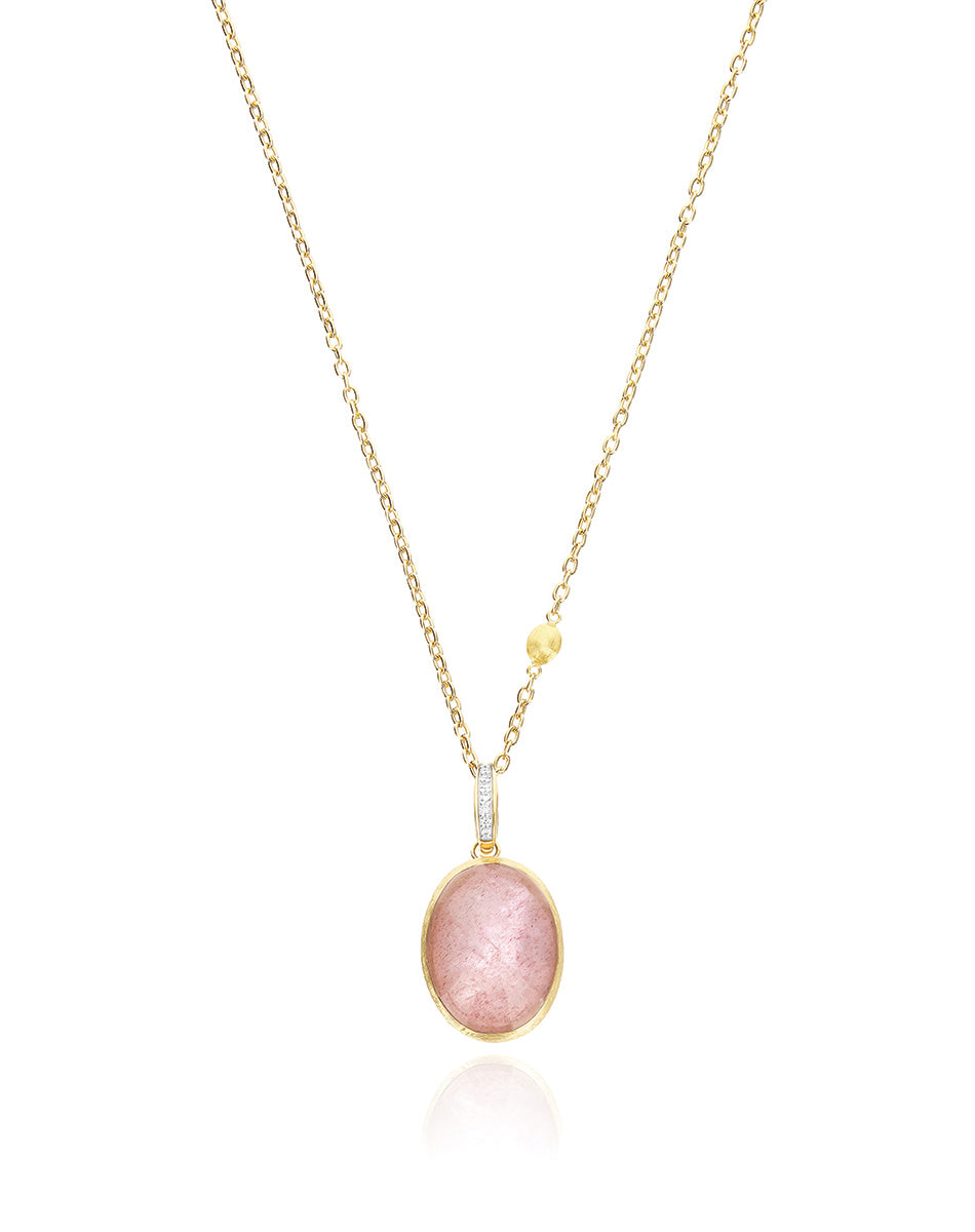 "Boules" Rosolio charm in hand-engraved gold, diamonds, rock crystal, strawberry quartz, and mother-of-pearl (large)