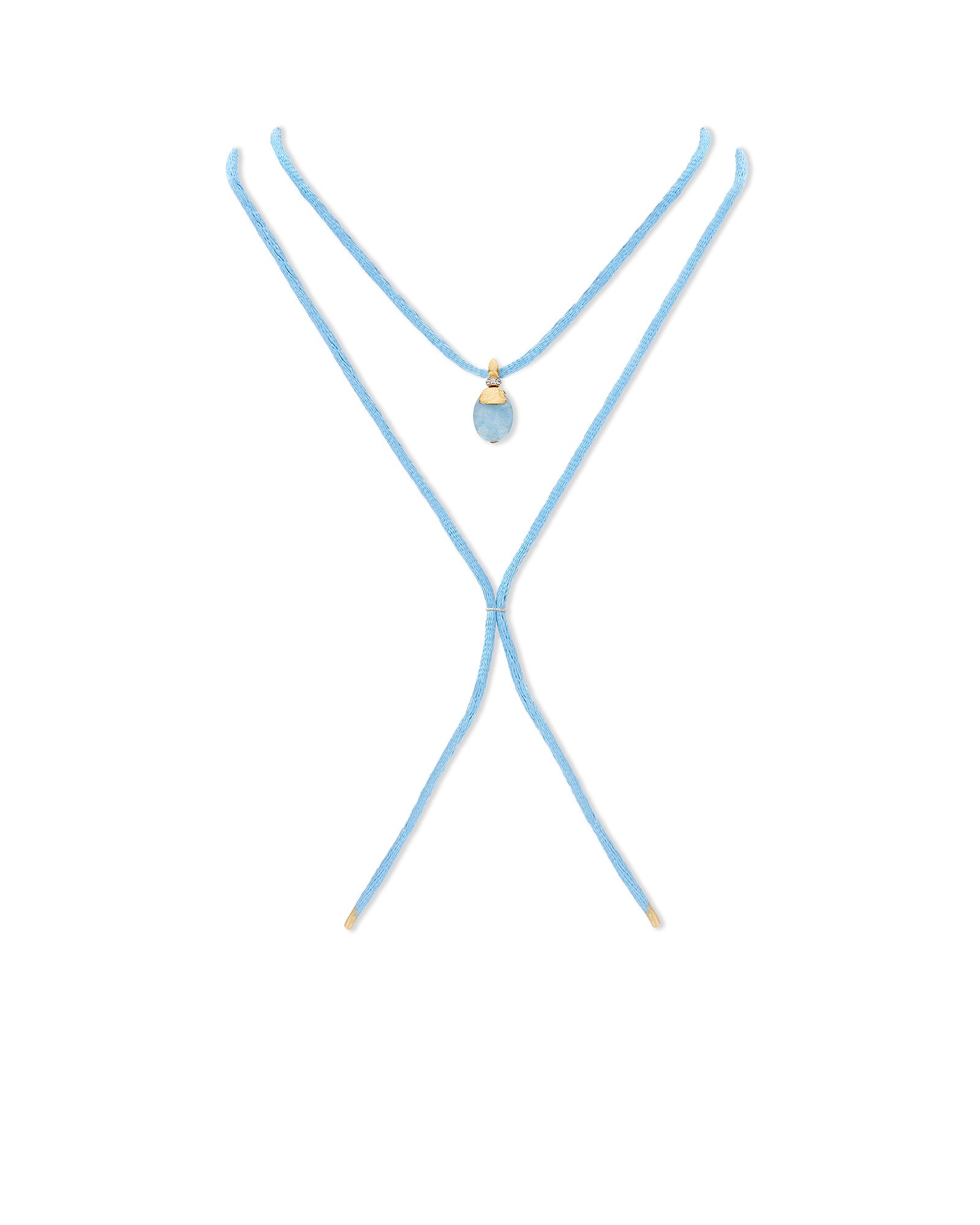 "Azure" Gold, Diamonds and Milky Aquamarine Pendant (SMALL)