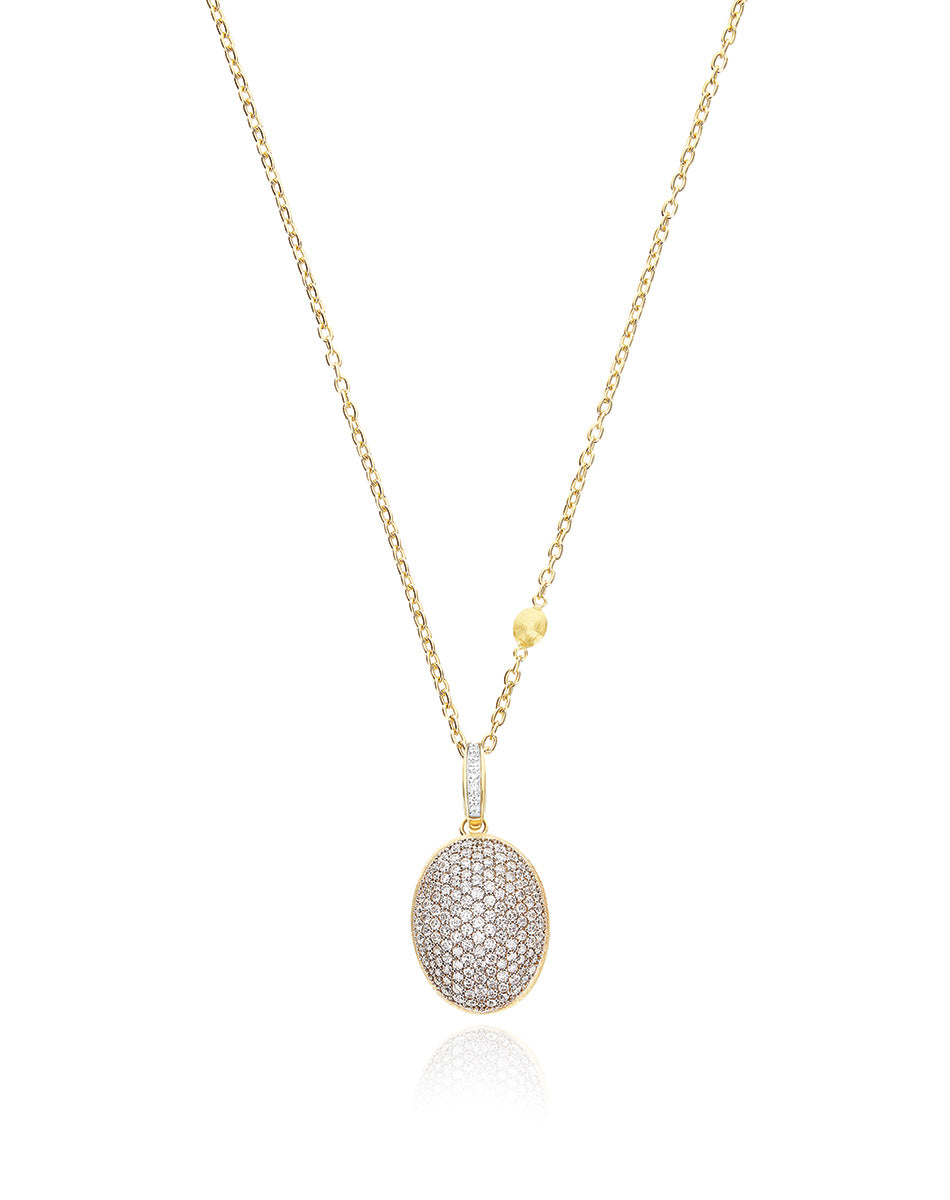 "Boules" charm in hand-engraved gold and pavé diamonds (large)