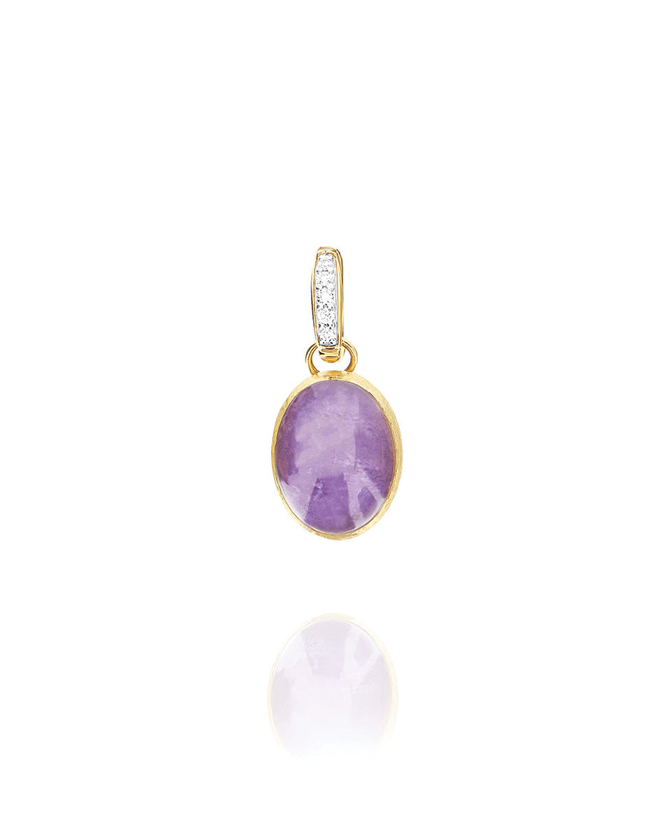 "Boules" Violetta charm in hand-engraved gold, diamonds, lepidolite, and mother-of-pearl (small)