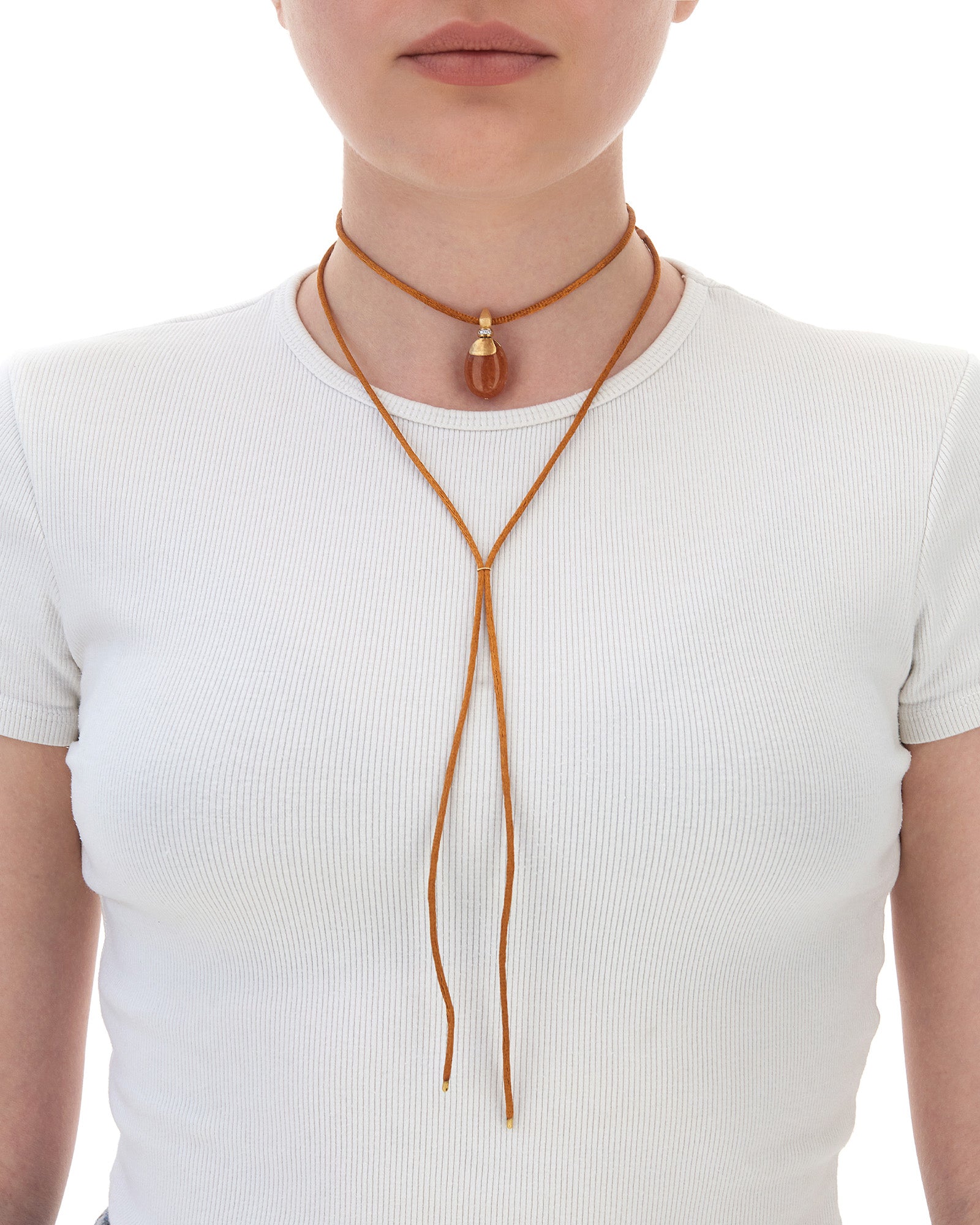 "Petra" Gold, Diamonds and Orange Aventurine Pendant (LARGE)