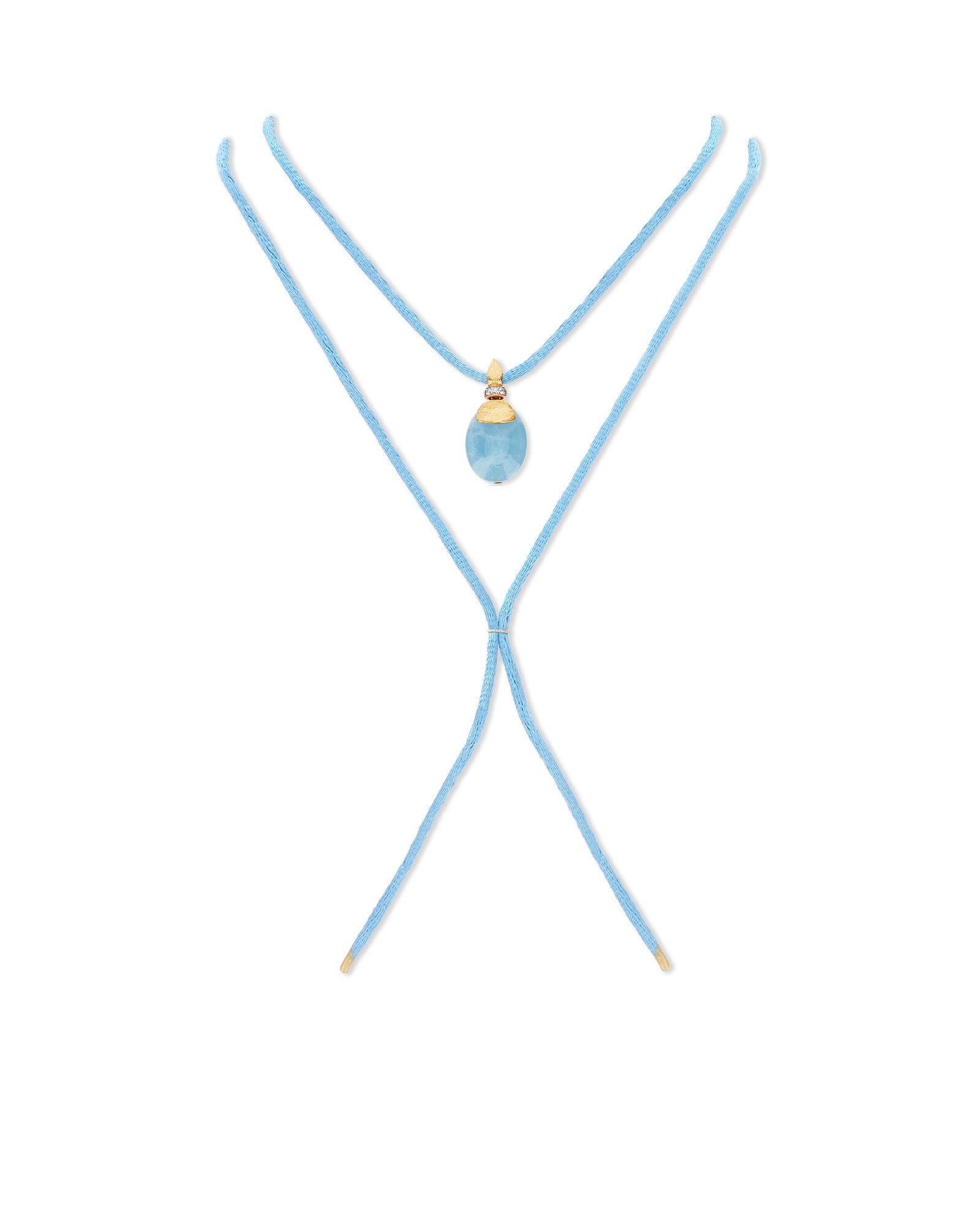 "Azure" Gold, Diamonds and Milky Aquamarine Pendant (LARGE)