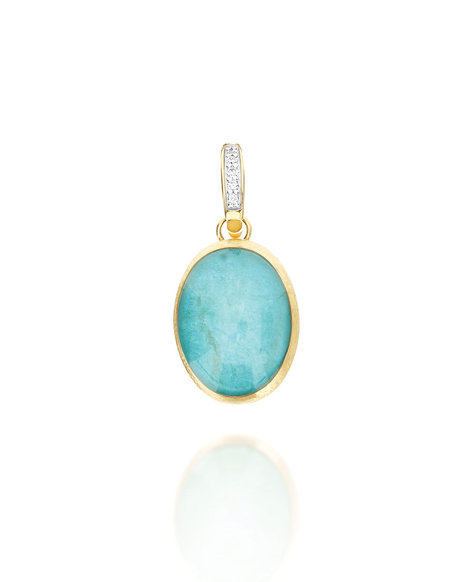 "Boules" Anice charm in hand-engraved gold, diamond, rock crystal, and amazonite (medium)