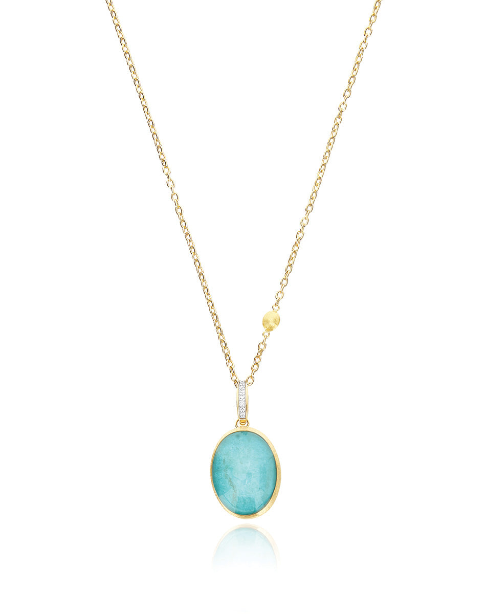 "Boules" Anice charm in hand-engraved gold, diamonds, rock crystal, and amazonite (large)