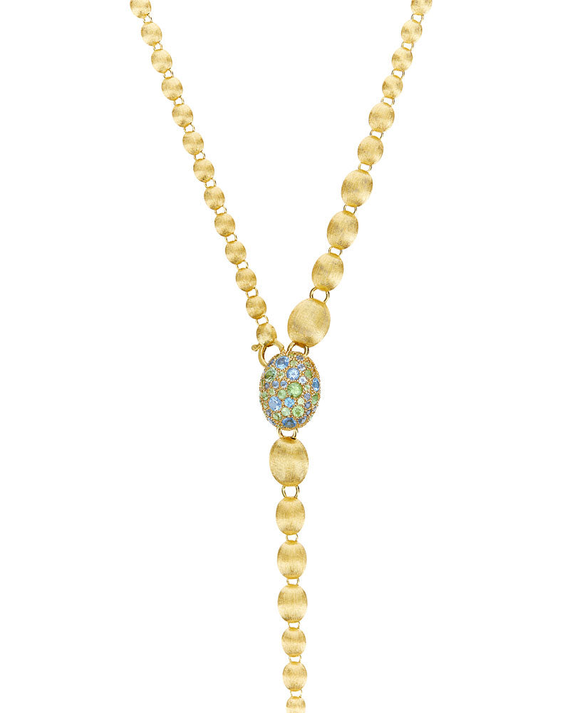 "Reverse" Gold, Blue Diamonds, Swiss Blue Topaz, Green Sapphires and London Blue Topaz Convertible Y Necklace (SMALL)
