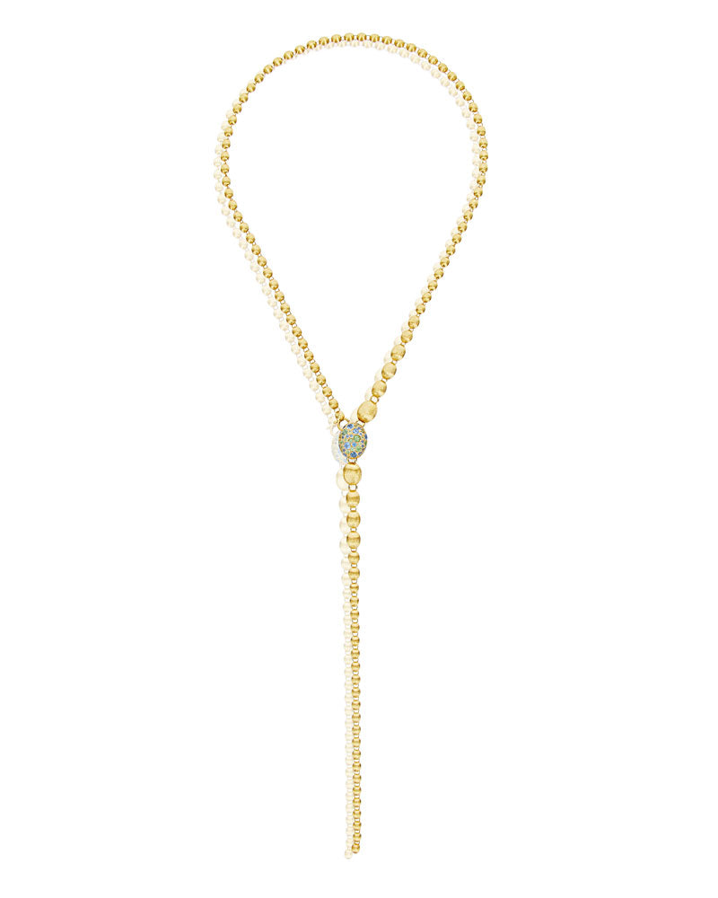 "Reverse" Gold, Blue Diamonds, Swiss Blue Topaz, Green Sapphires and London Blue Topaz Convertible Y Necklace (SMALL)