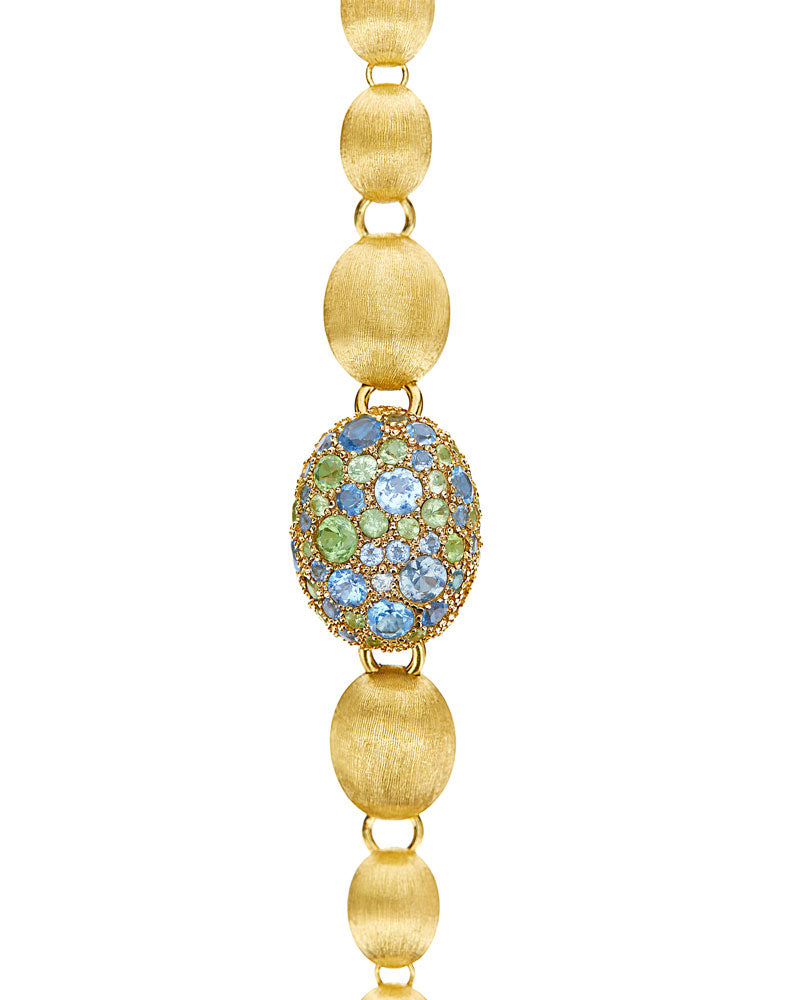"Reverse" Gold, Blue Diamonds, Swiss Blue Topaz, Green Sapphires and London Blue Topaz Convertible Y Necklace (SMALL)