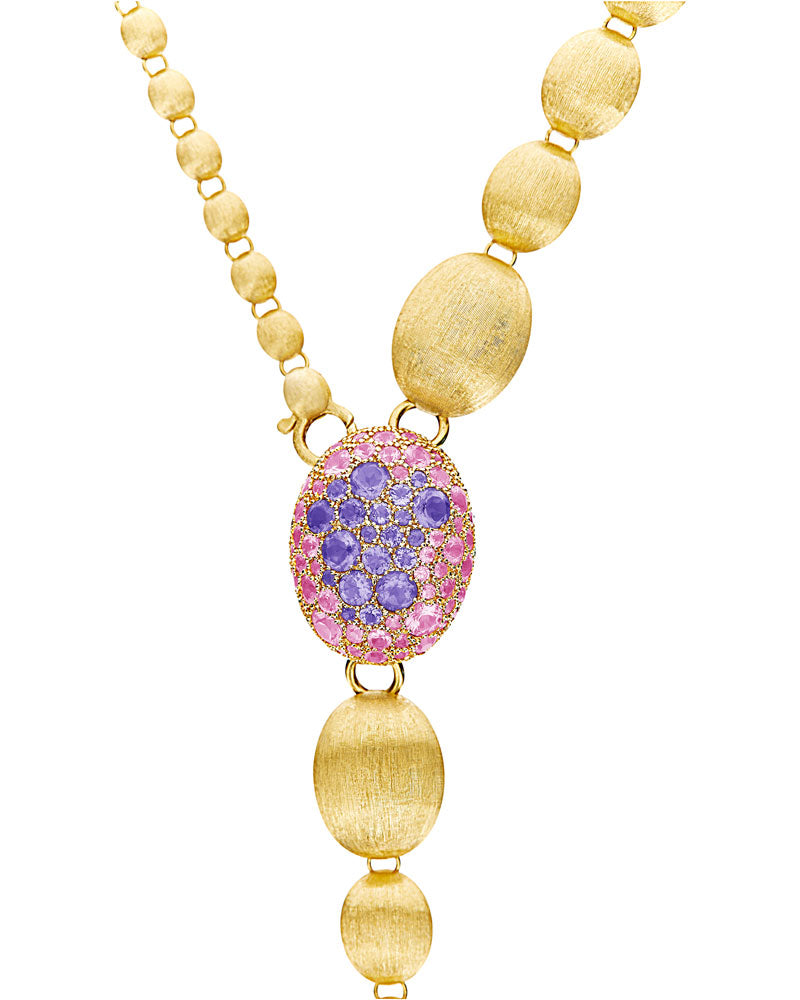 "Reverse" Gold, Sapphire, Tsavorite, Amethyst, Green Labradorite and Rock Crystal Convertible Y Necklace (LARGE)