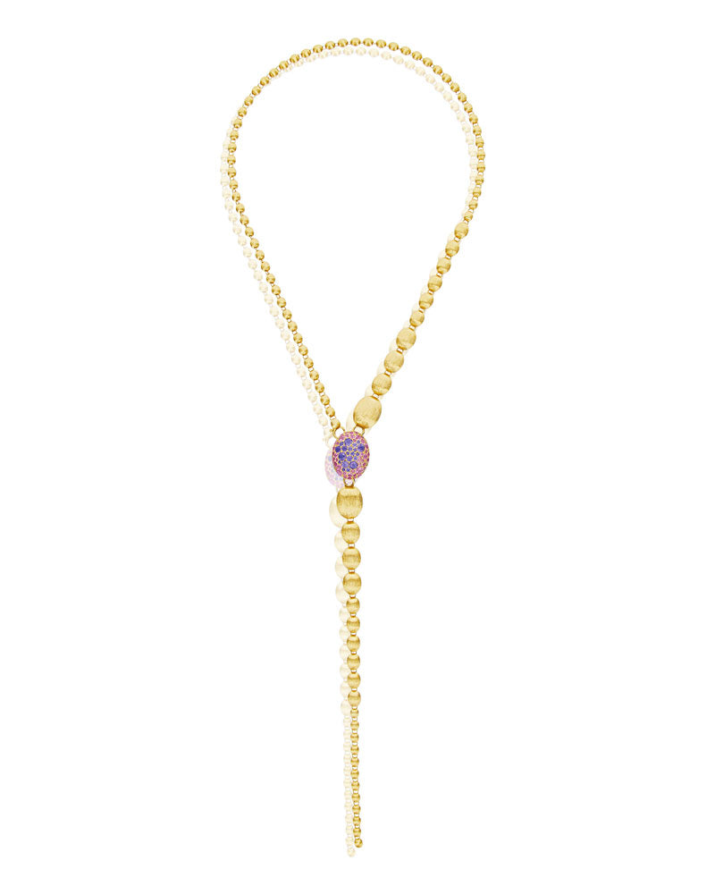 "Reverse" Gold, Sapphire, Tsavorite, Amethyst, Green Labradorite and Rock Crystal Convertible Y Necklace (LARGE)