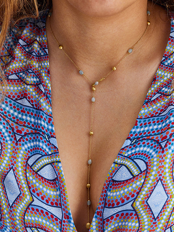 "Azure" Gold, diamond and Aquamarine Y Necklace