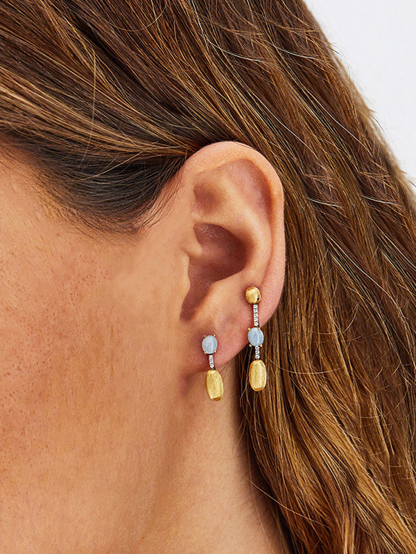 "Azure" Gold, Aquamarine and diamonds long earrings