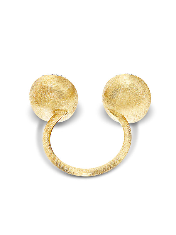 "Bubble" Statement Ring with two gold and diamonds boules (SMALL)