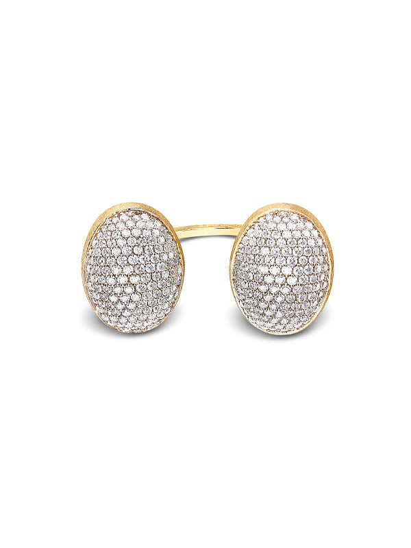 "Bubble" Statement Ring with two gold and diamonds boules (LARGE)