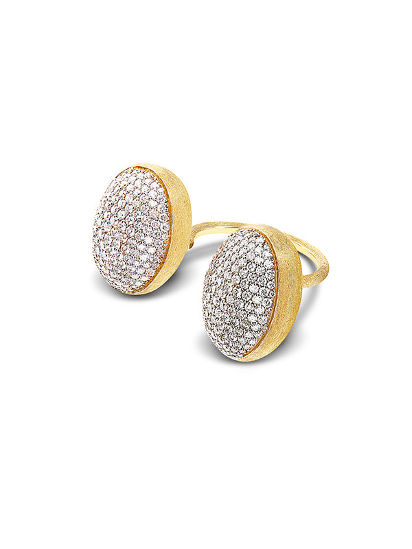 "Bubble" Statement Ring with two gold and diamonds boules (LARGE)