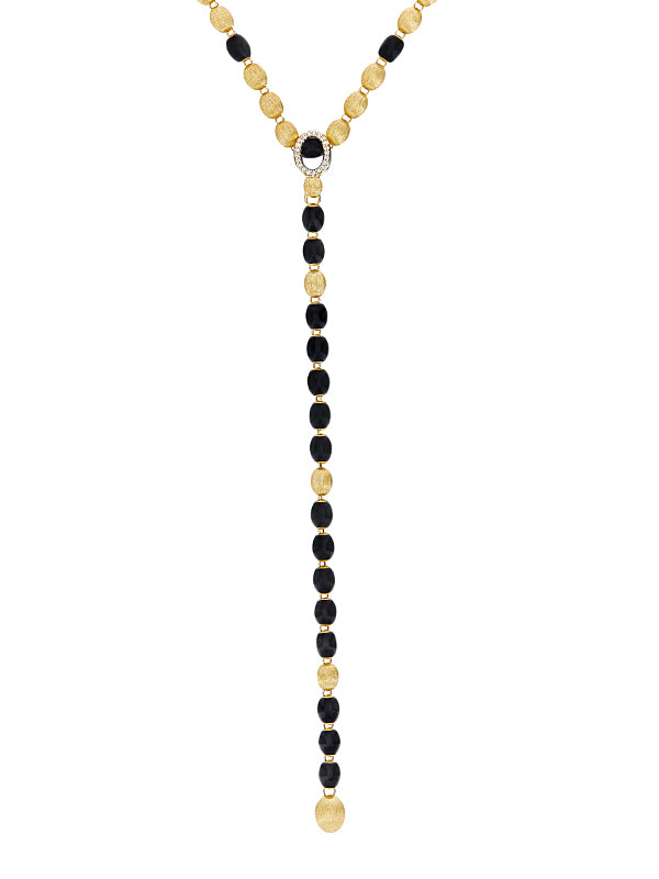"IVY" Black Onyx bracelet with gold boules and diamonds