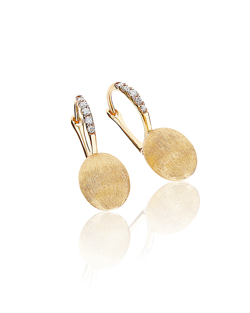 "Ciliegine" Gold ball drop earrings with diamond details (SMALL)