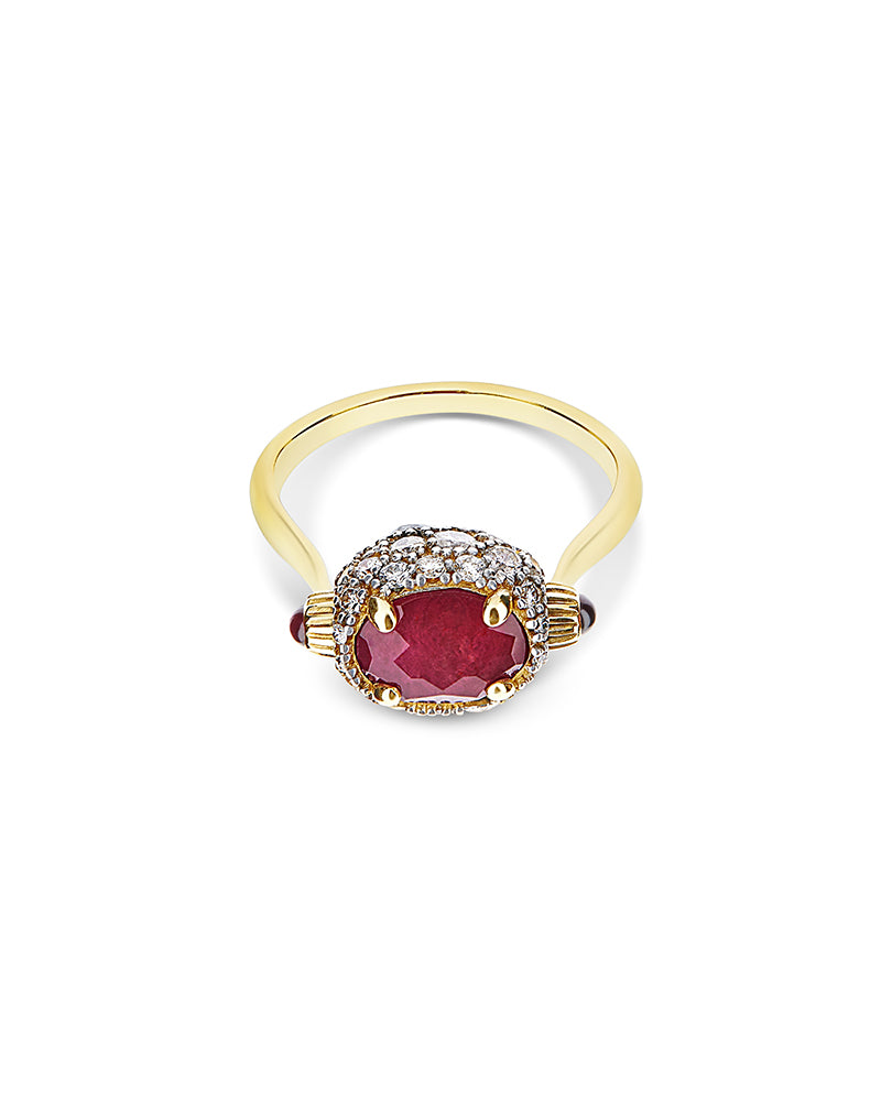 "Reverse" Gold, Diamonds, Rubies and Rock Crystal Double-face ring (SMALL)