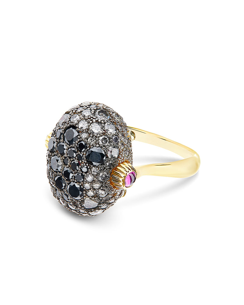 "Reverse" Gold, Diamonds, Rubies and Rock Crystal Double-face ring (LARGE)