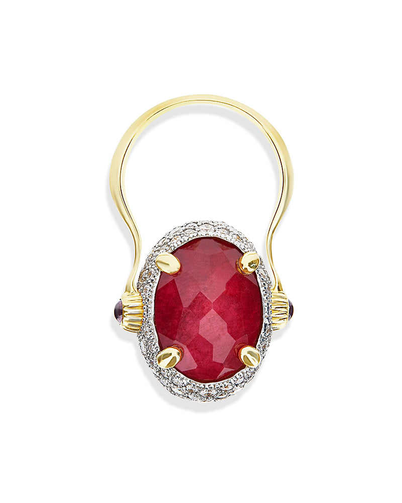 "Reverse" Gold, Diamonds, Rubies and Rock Crystal Double-face ring (LARGE)