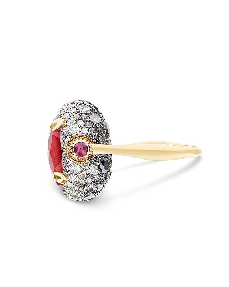 "Reverse" Gold, Diamonds, Rubies and Rock Crystal Double-face ring (LARGE)