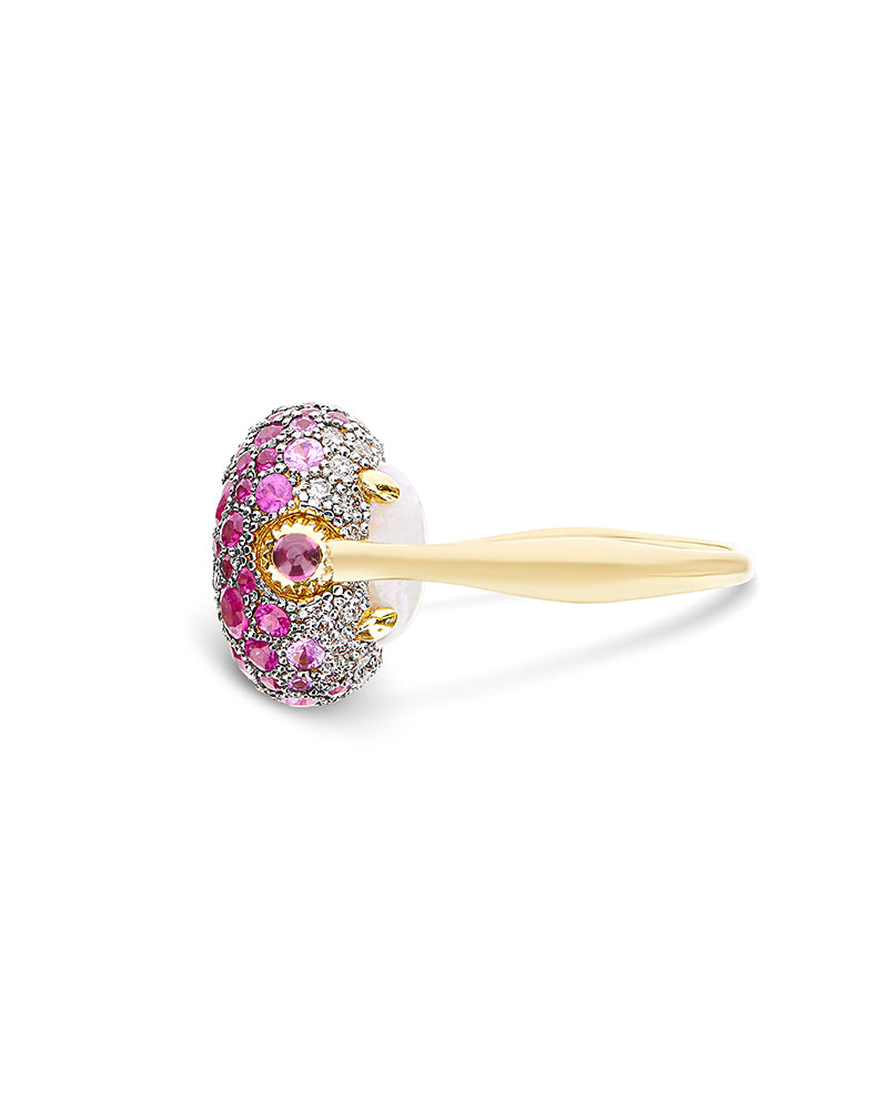 "Reverse" Gold, Pink Sapphires, Rubies, White Australian Opal and Diamonds Double-face Ring (MEDIUM)