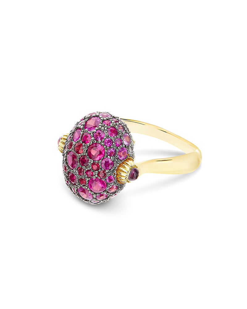 "Reverse" Gold, Pink Sapphires, Rubies, White Australian Opal and Diamonds Double-face Ring (MEDIUM)