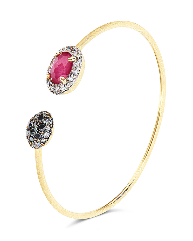 "Reverse" Gold, Ruby and Diamonds Bangle