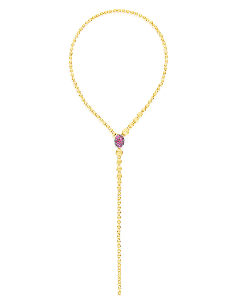 "Reverse" Gold, Pink Sapphires, Rubies, White Australian Opal and Diamonds Convertible Y Necklace
