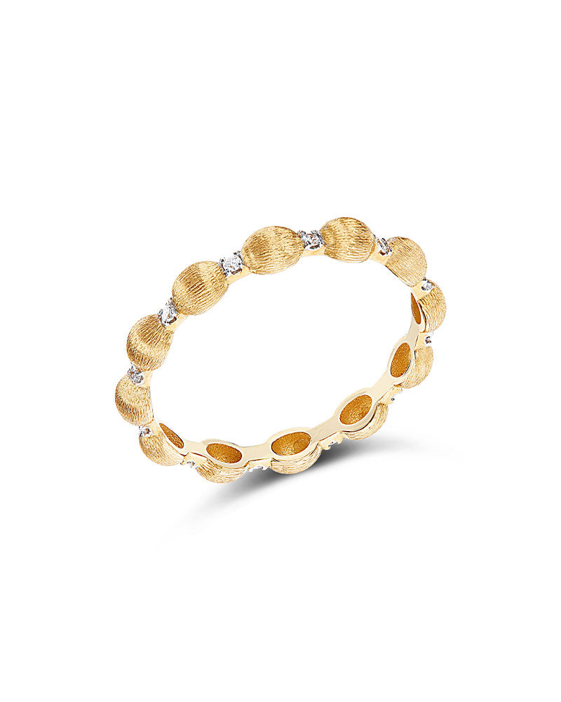 "Elite" Diamonds accents and Tiny Hand-Engraved Gold Boules Ring