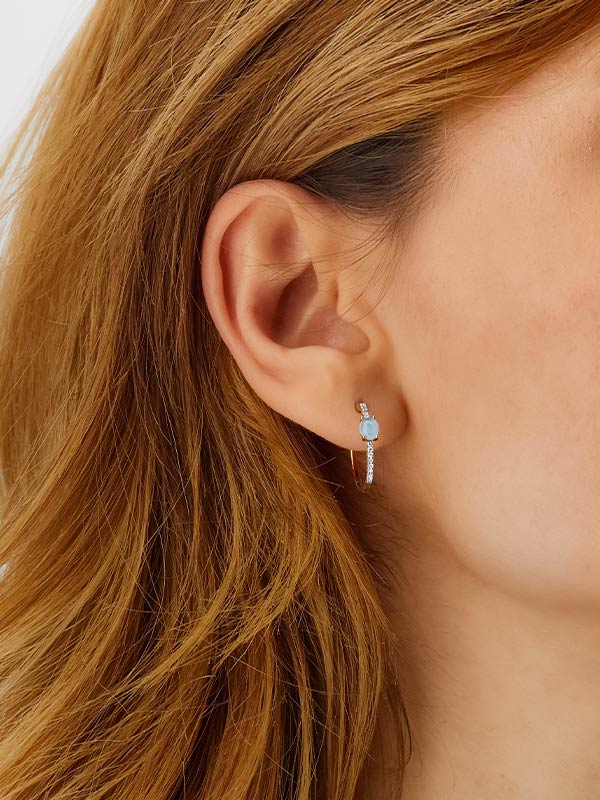 "Azure" Gold, Aquamarine and diamonds hoop earrings