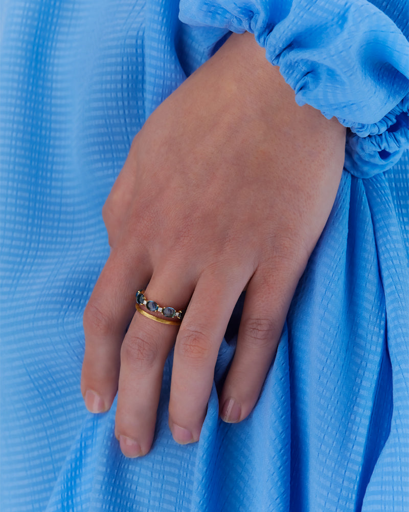 "Azure" Gold, diamonds and London Blue Topaz double-band ring