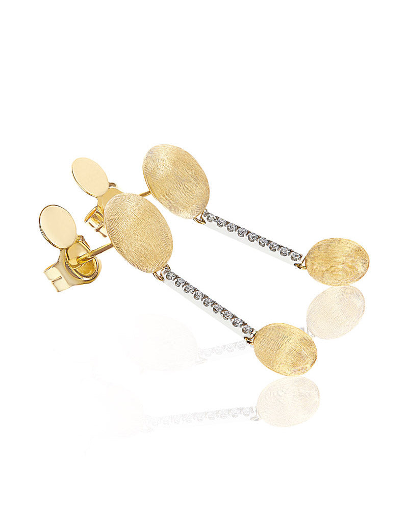 "Aria" Gold Boules and Diamonds Bars Elegant Drop Earrings
