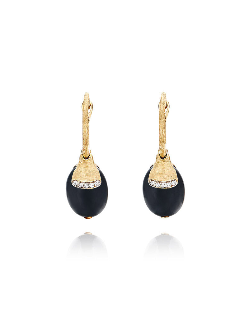 "Ciliegine" Gold and Black Onyx ball drop earrings with diamonds details (SMALL)