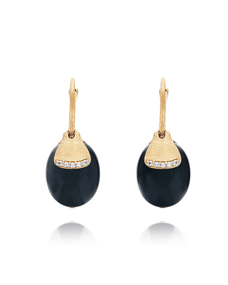 "Ciliegine" Gold and Black Onyx ball drop earrings with diamonds details (LARGE)