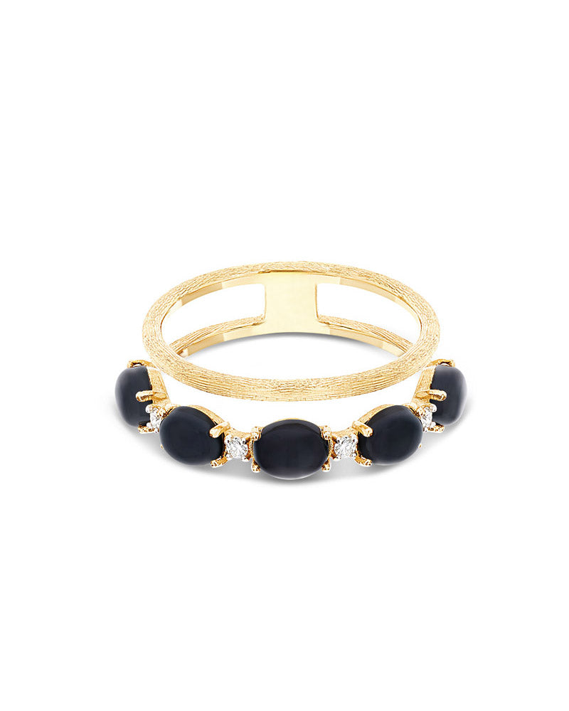 "Mystery Black" Gold, diamonds and Black Onyx double-band ring