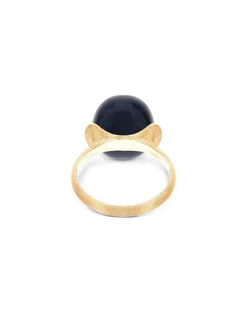"Mystery Black" Gold and diamonds ring with big Onyx boule