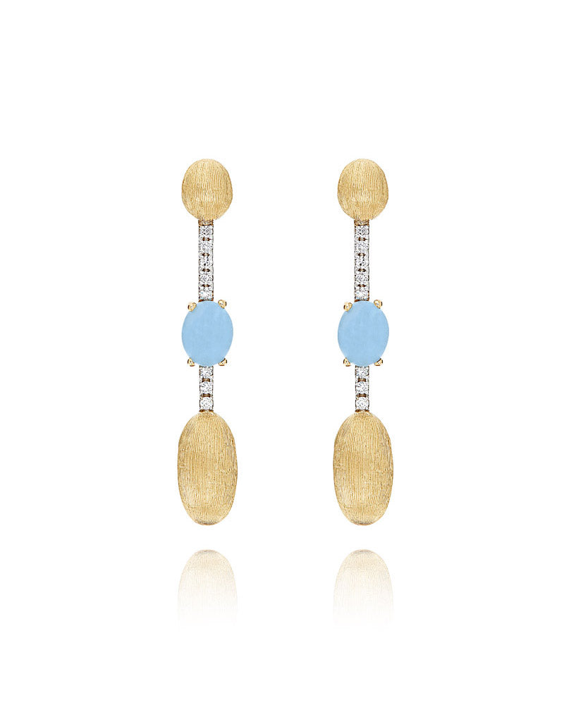 "Azure" Gold, Aquamarine and diamonds long earrings