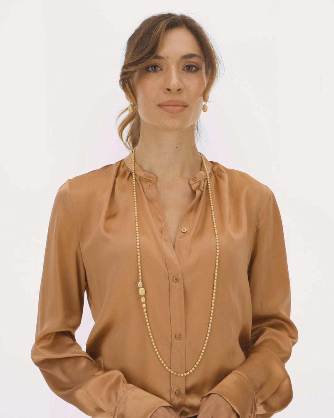 "Ivy" Slim Hand-Engraved Gold Boules and Diamond Convertible Statement Necklace (LARGE)