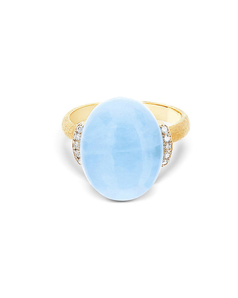 "Azure" Gold, Diamonds and Milky Aquamarine Ring (LARGE)