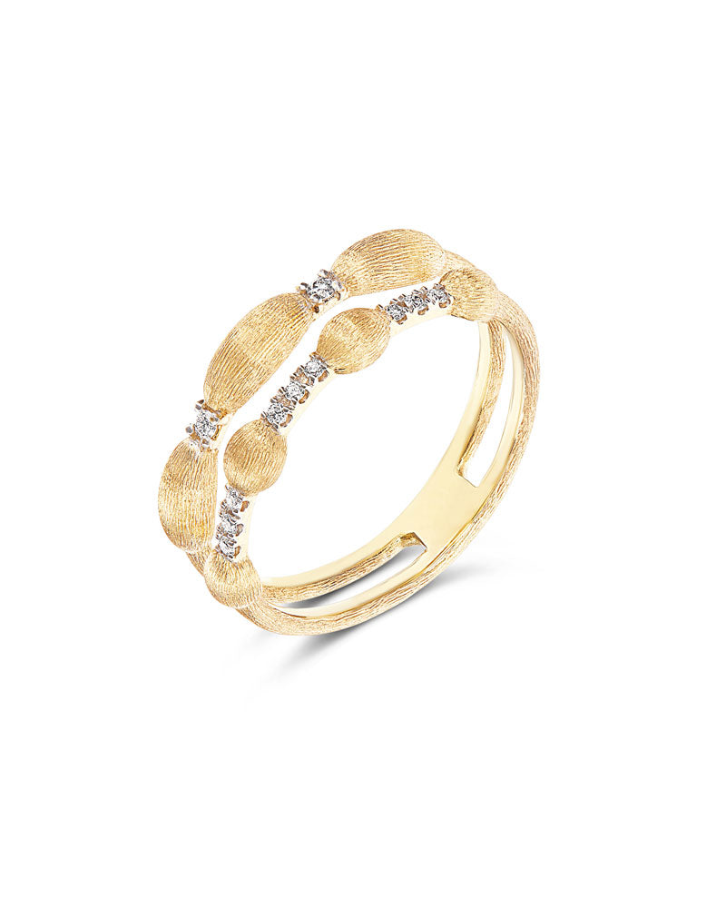 "Elite" Irregular Gold boules and diamonds bars double-band Ring