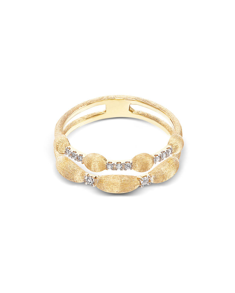 "Élite" Irregular Gold boules and diamonds bars double-band Ring