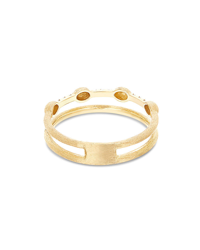 "Élite" Irregular Gold boules and diamonds bars double-band Ring