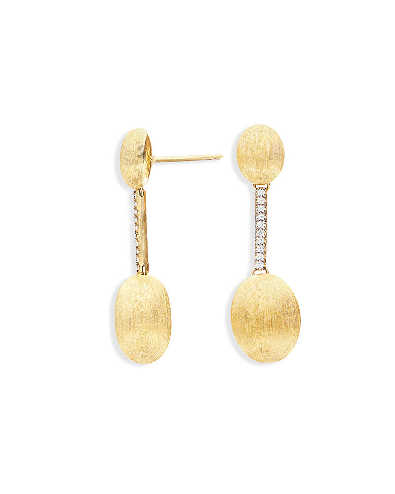"Élite" Gold Boules connected with a Diamonds Bar Earrings