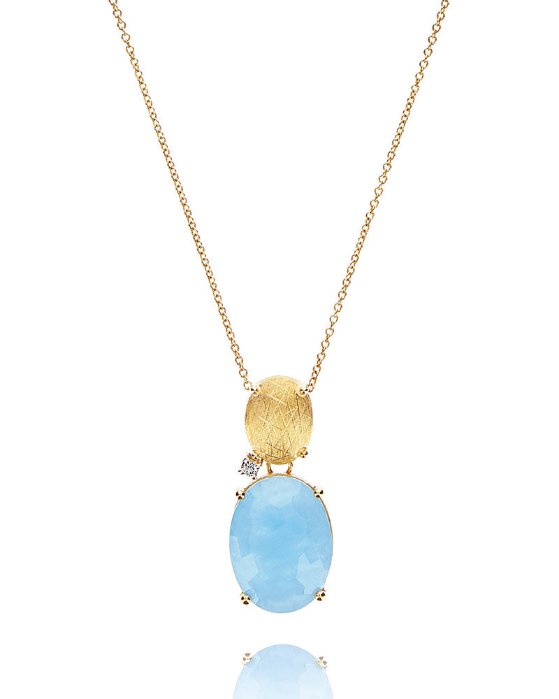 "Ipanema " Gold, Aquamarine and diamonds pendant