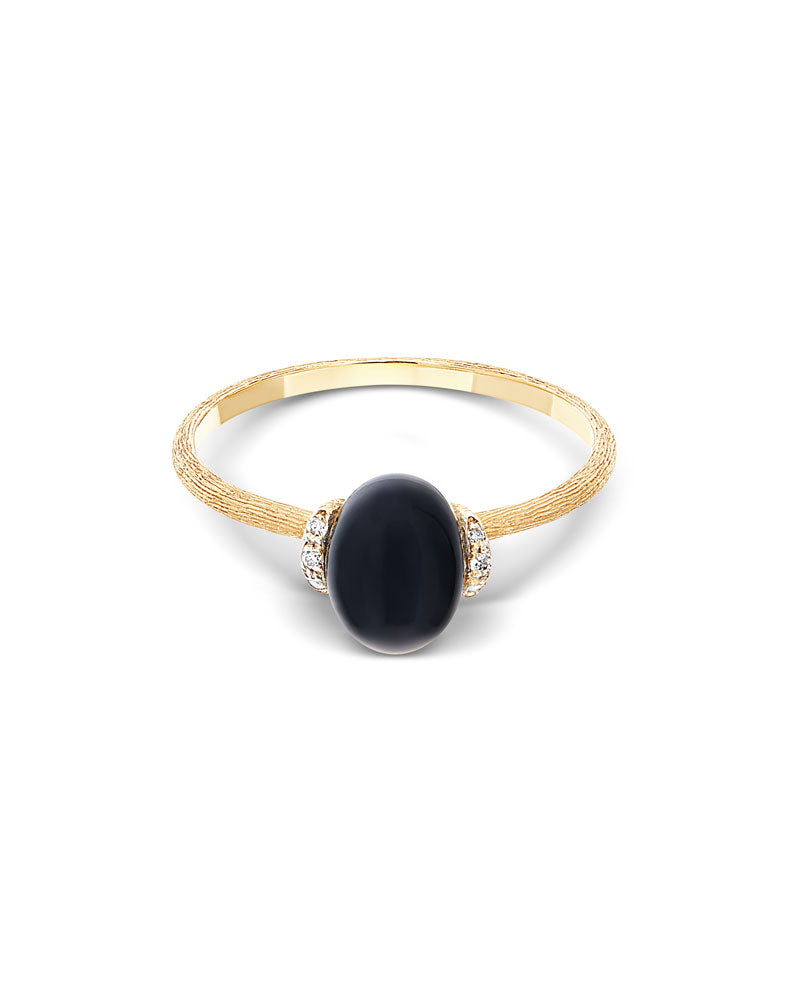 "Mystery Black" Gold and diamonds ring with small onyx boule