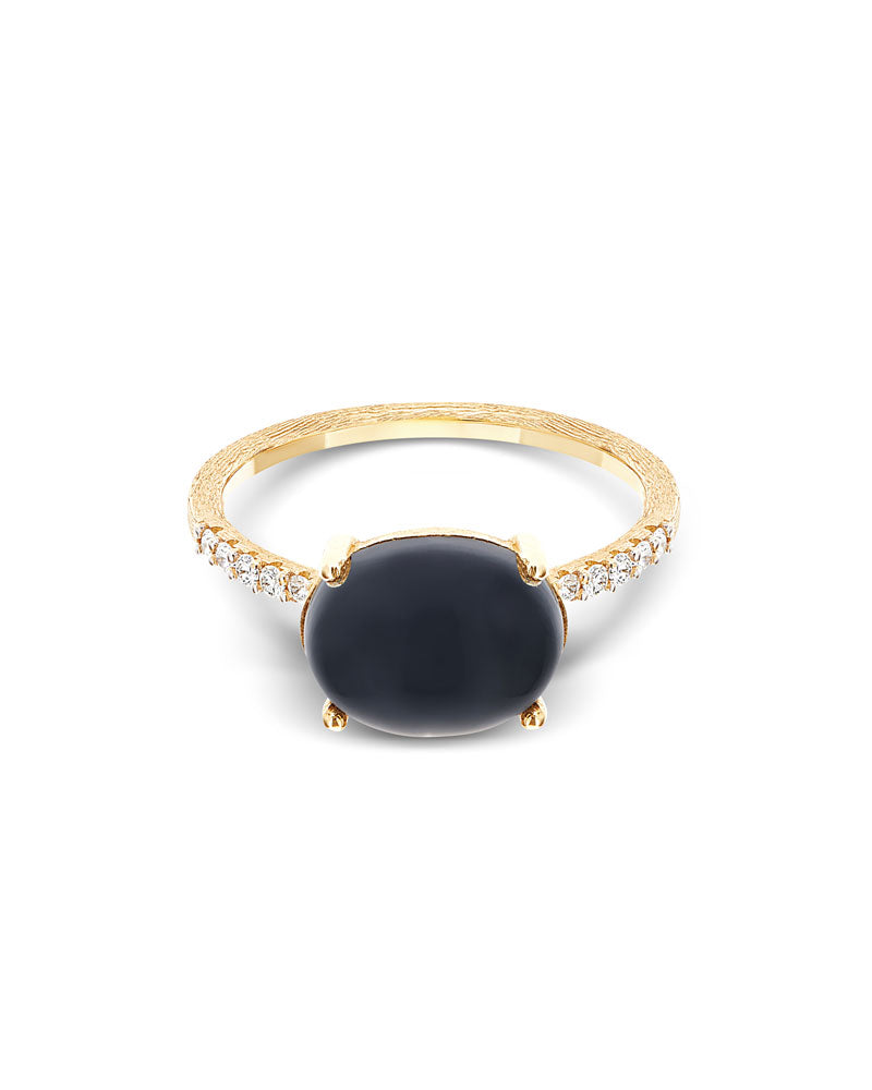 "Mystery Black" Gold, diamonds and Black Onyx stackable ring