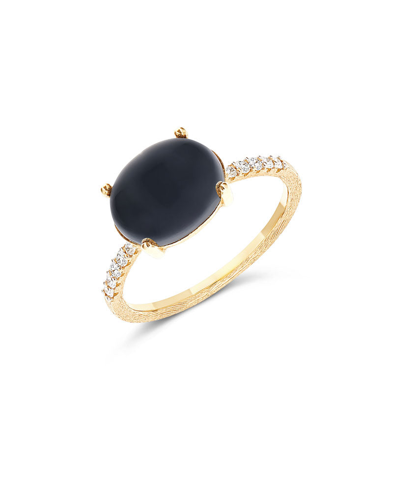 "Mystery Black" Gold, diamonds and Black Onyx stackable ring