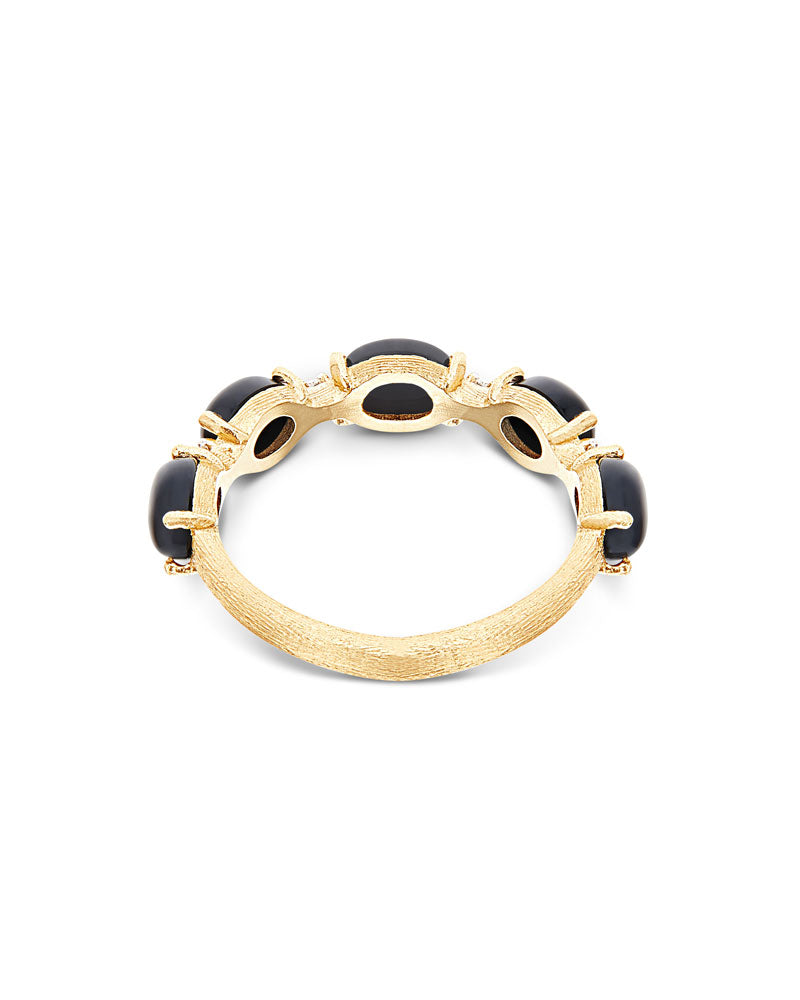 "Mystery Black" Black Onyx boules, gold and diamond accents ring