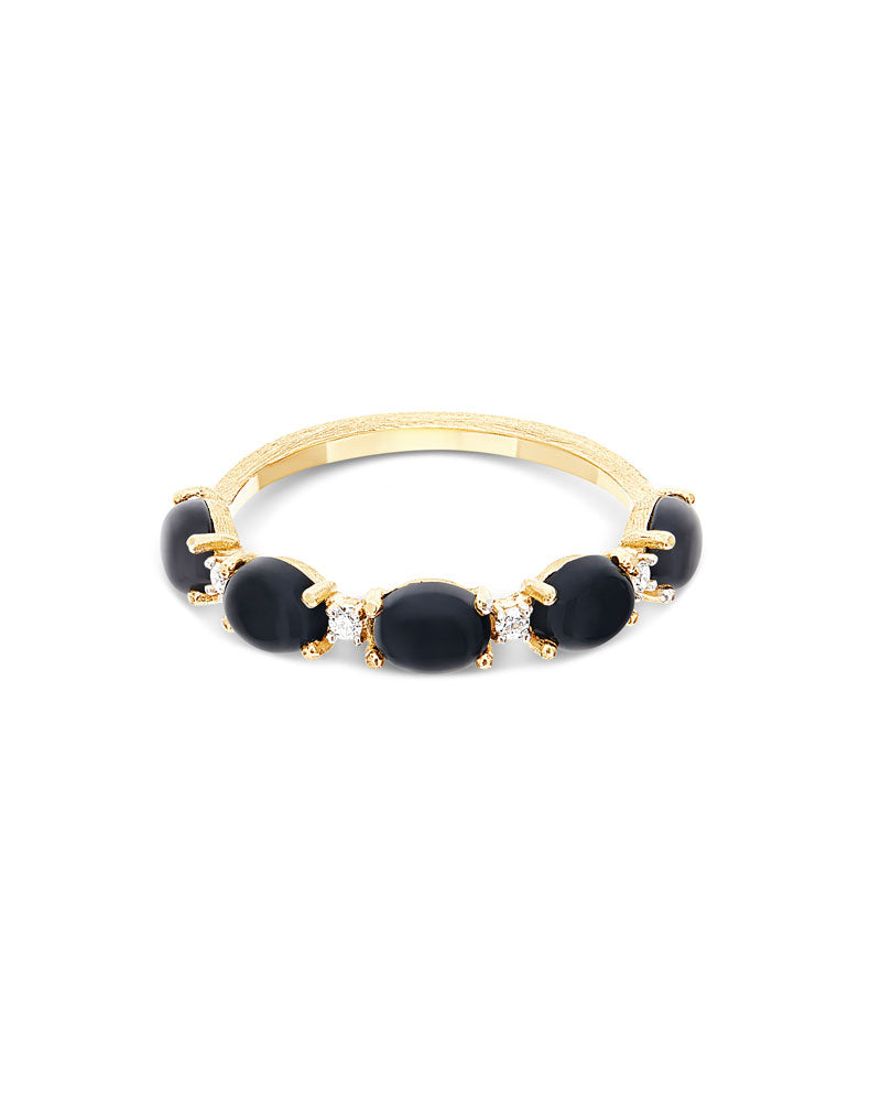 "Mystery Black" Black Onyx boules, gold and diamond accents ring